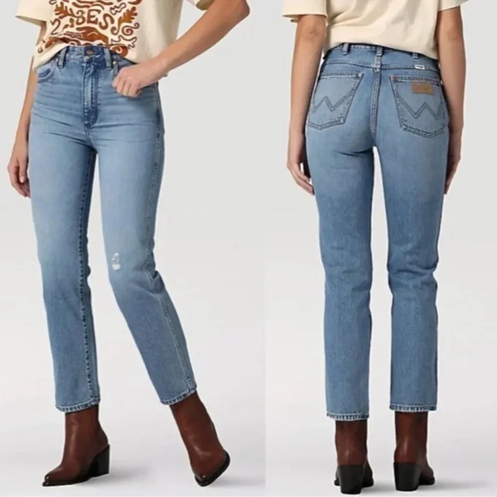 Wrangler Women’s Wild West 603 High Rise Straight Leg Distressed Jeans Size 34